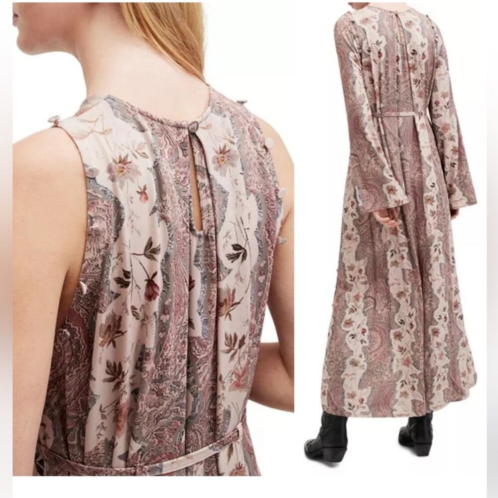 All Saints Susannah Cascade Maxi Dress Removable Sleeves Boho Floral US Size 0 - Picture 2 of 14